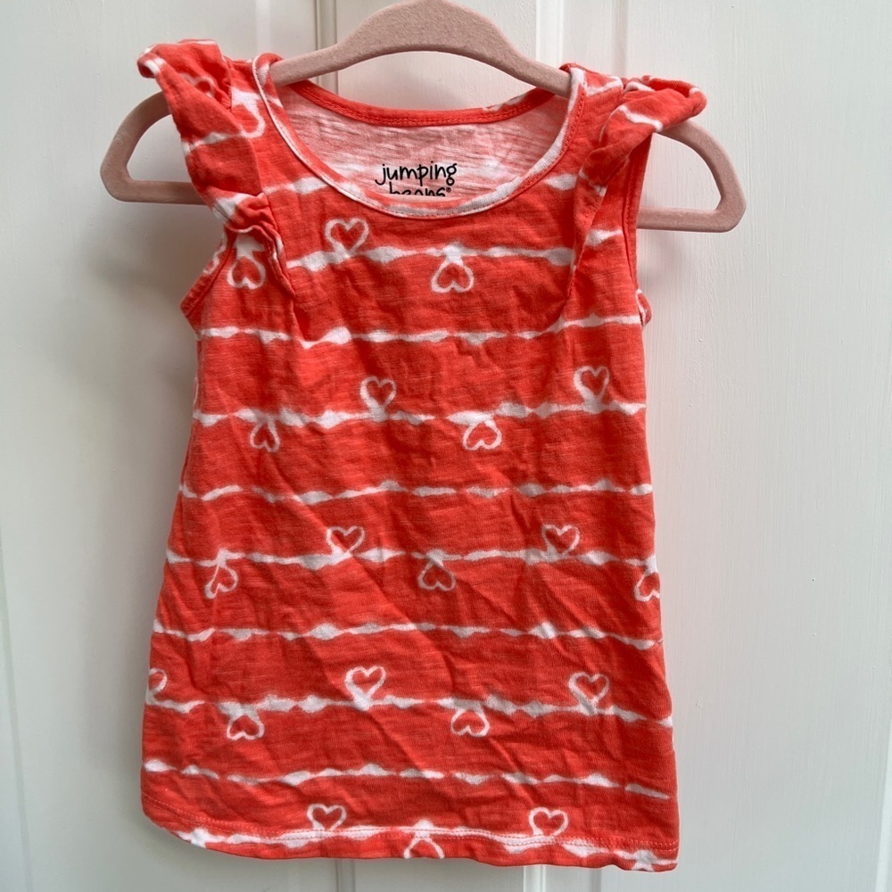 NWOT Jumping Beans Orange/Red Flutter Sleeve Blouse with White Hearts